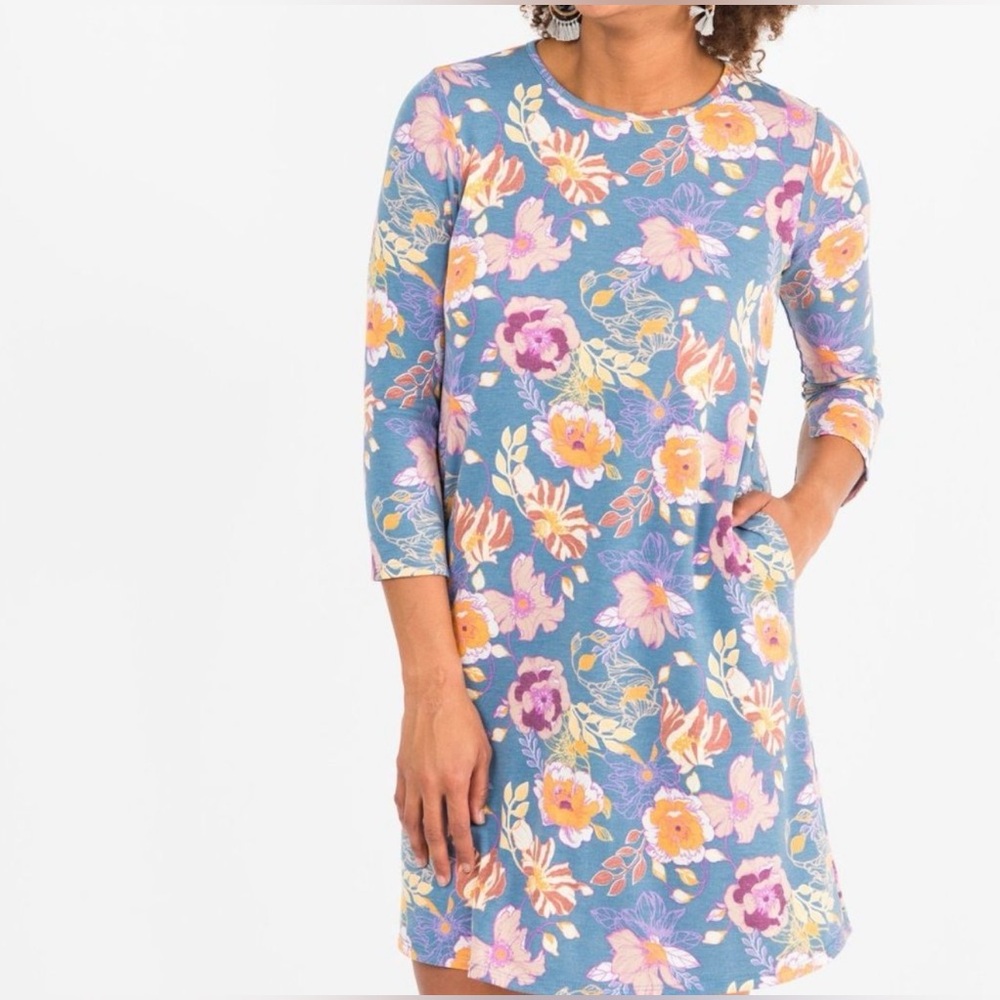 Agnes & Dora Blue Floral 3/4 Sleeve Shift Tunic Dress NWT